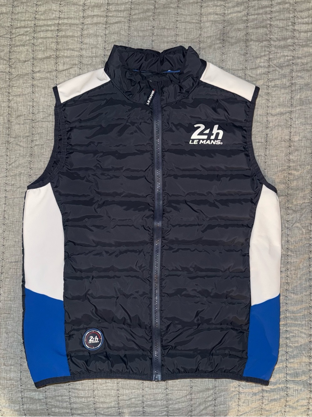 Official 24h Le Mans Puffer Vest Men's Medium Navy Blue White Blue Full Zip